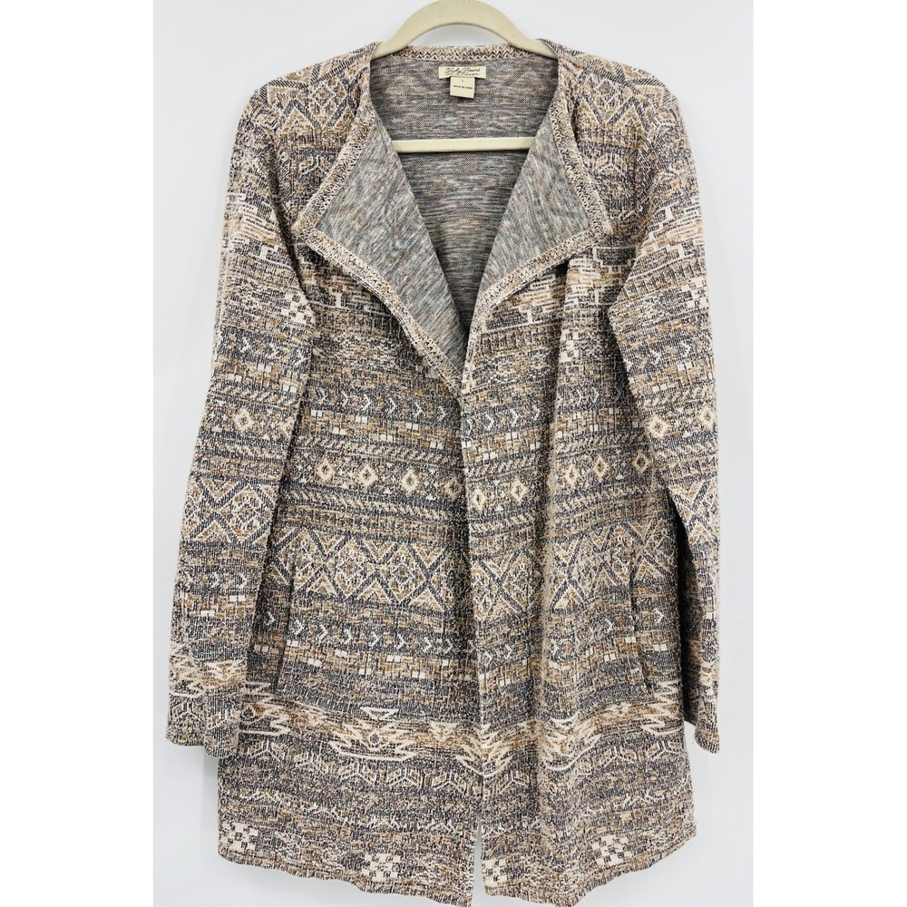 Lucky Brand Open Sweater Cardigan Aztec Southwestern Size Large Cotton Linen